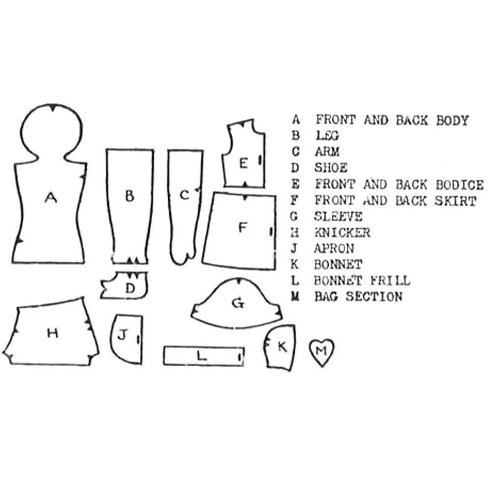 1940s Pattern, Make Do And Mend, WWII Rag Doll & Clothes - Size 18" (45.72cm)