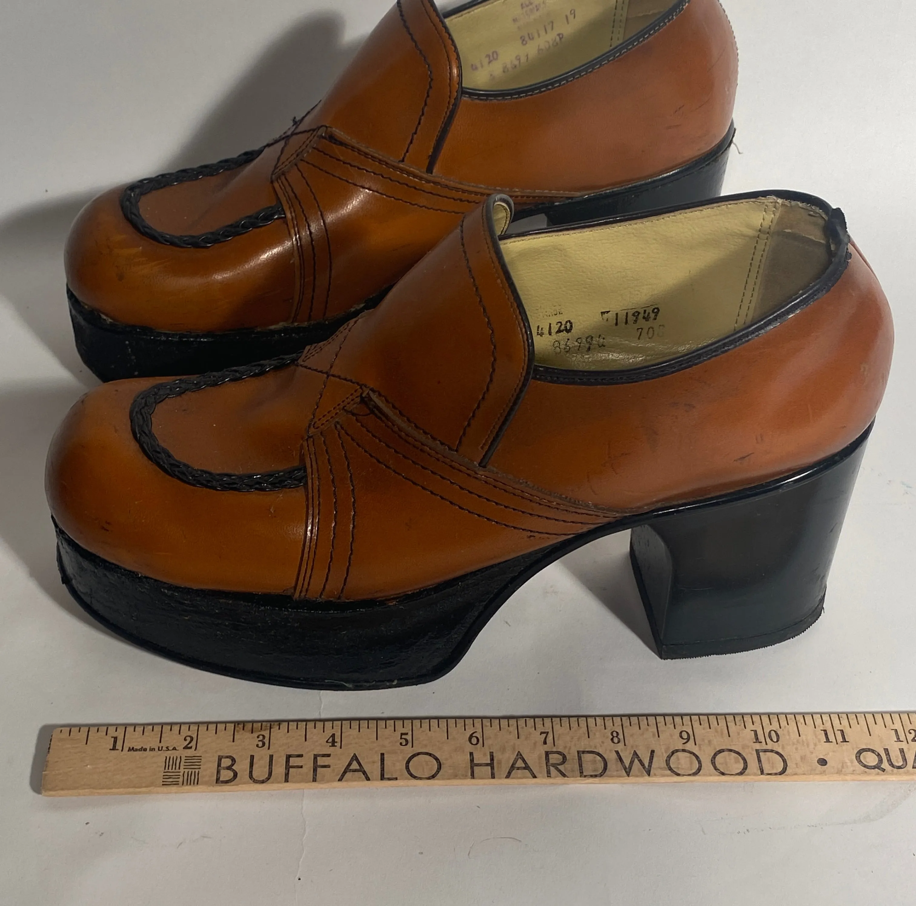 Brown Leather 4” Platform Shoes Size 11.5