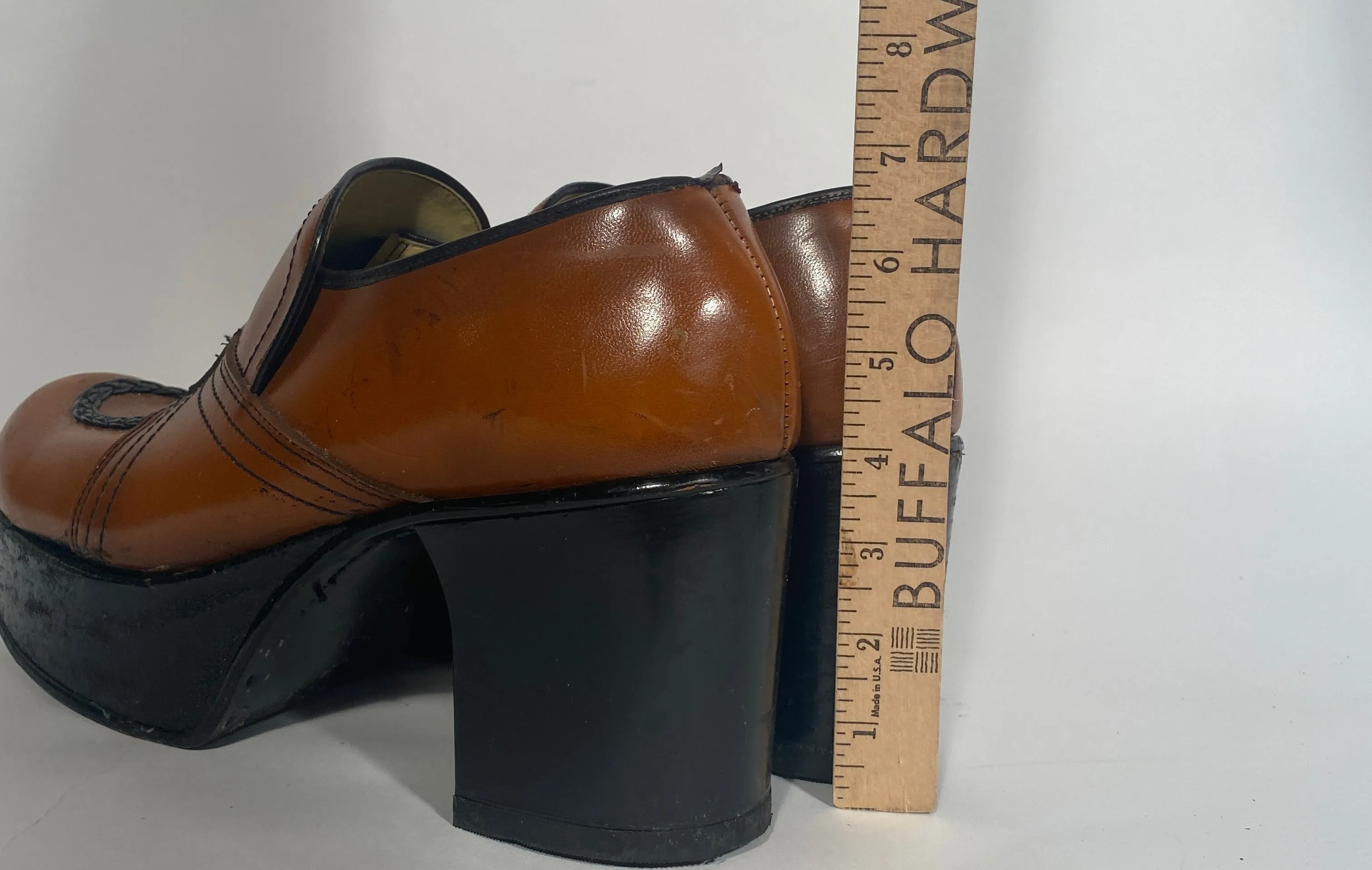 Brown Leather 4” Platform Shoes Size 11.5