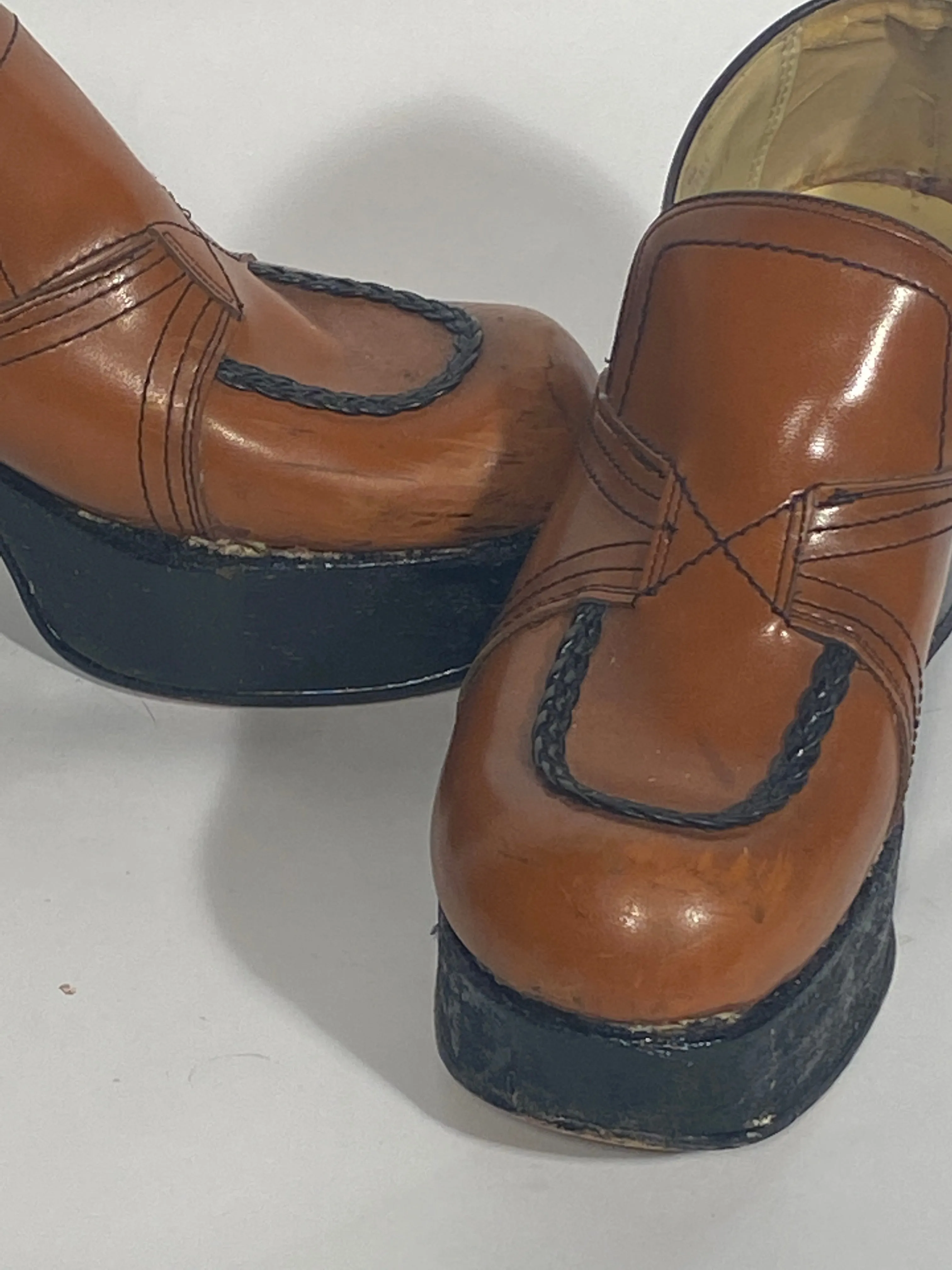 Brown Leather 4” Platform Shoes Size 11.5