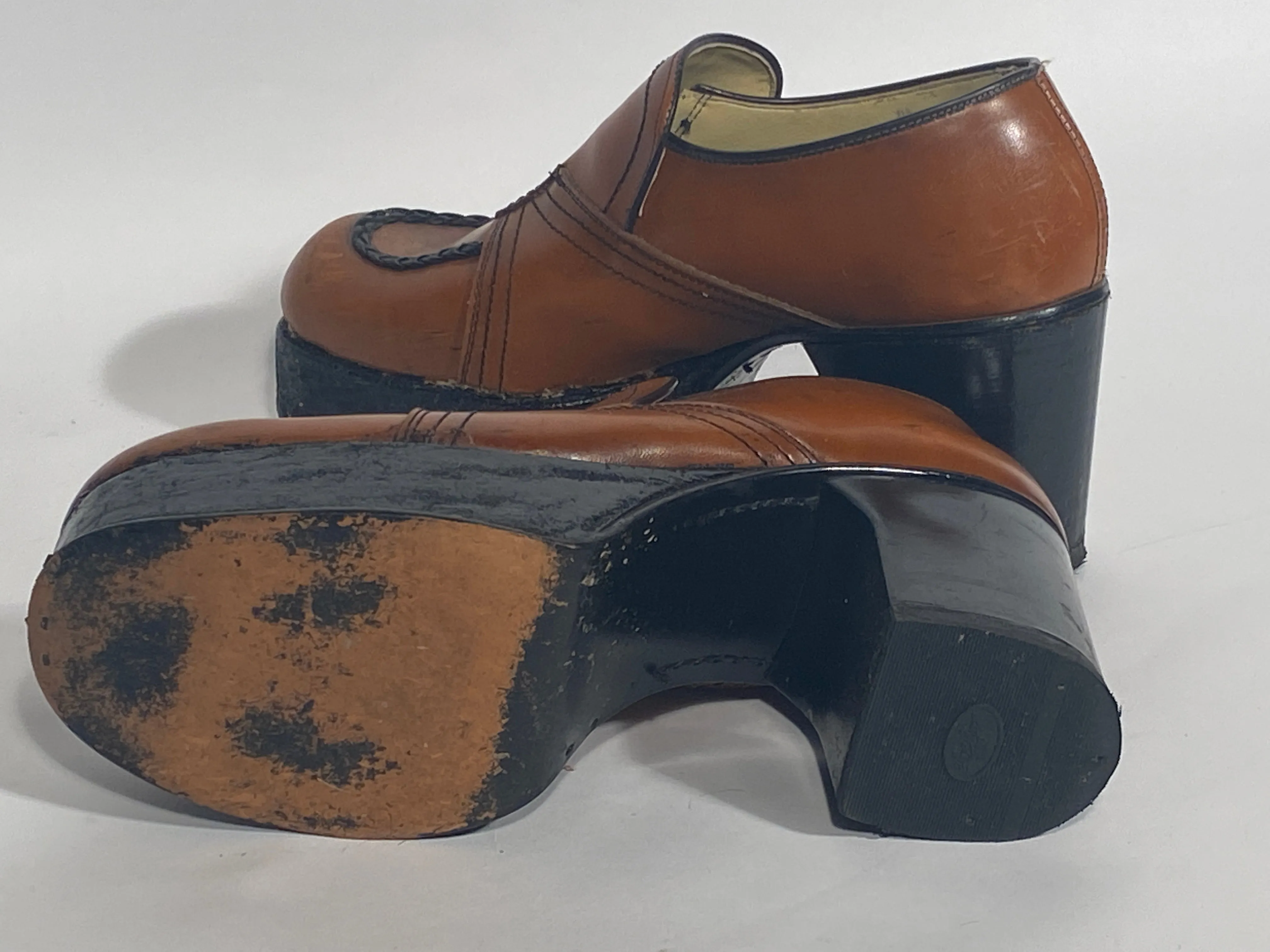 Brown Leather 4” Platform Shoes Size 11.5