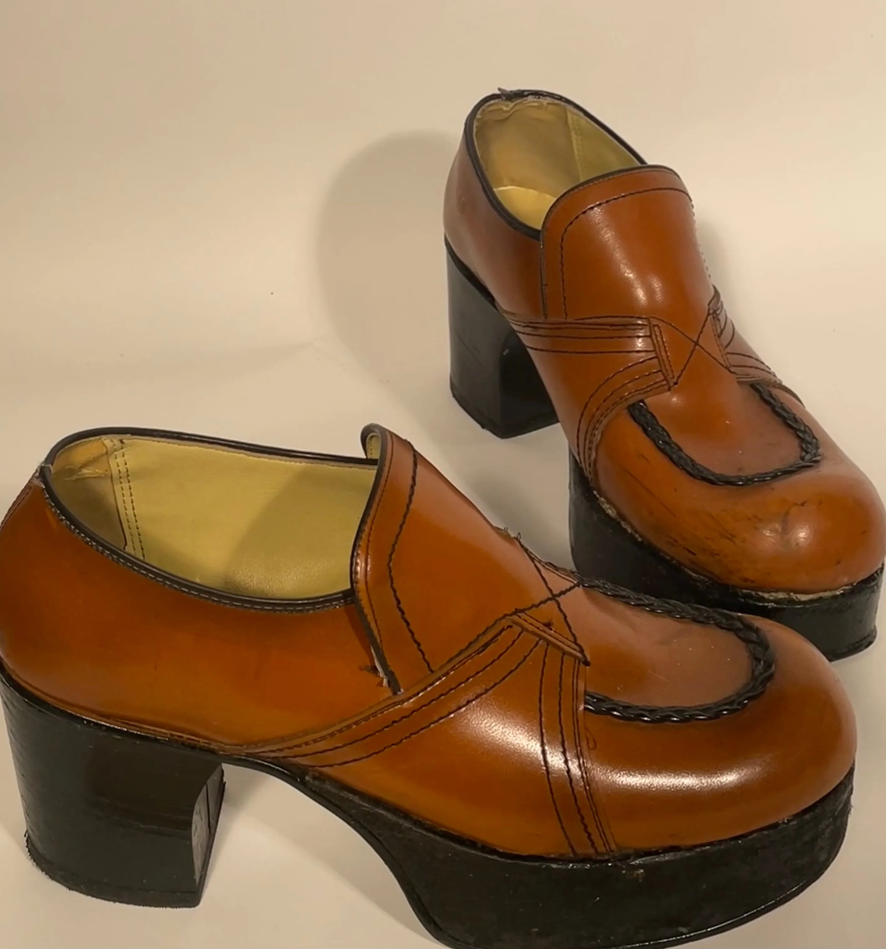 Brown Leather 4” Platform Shoes Size 11.5