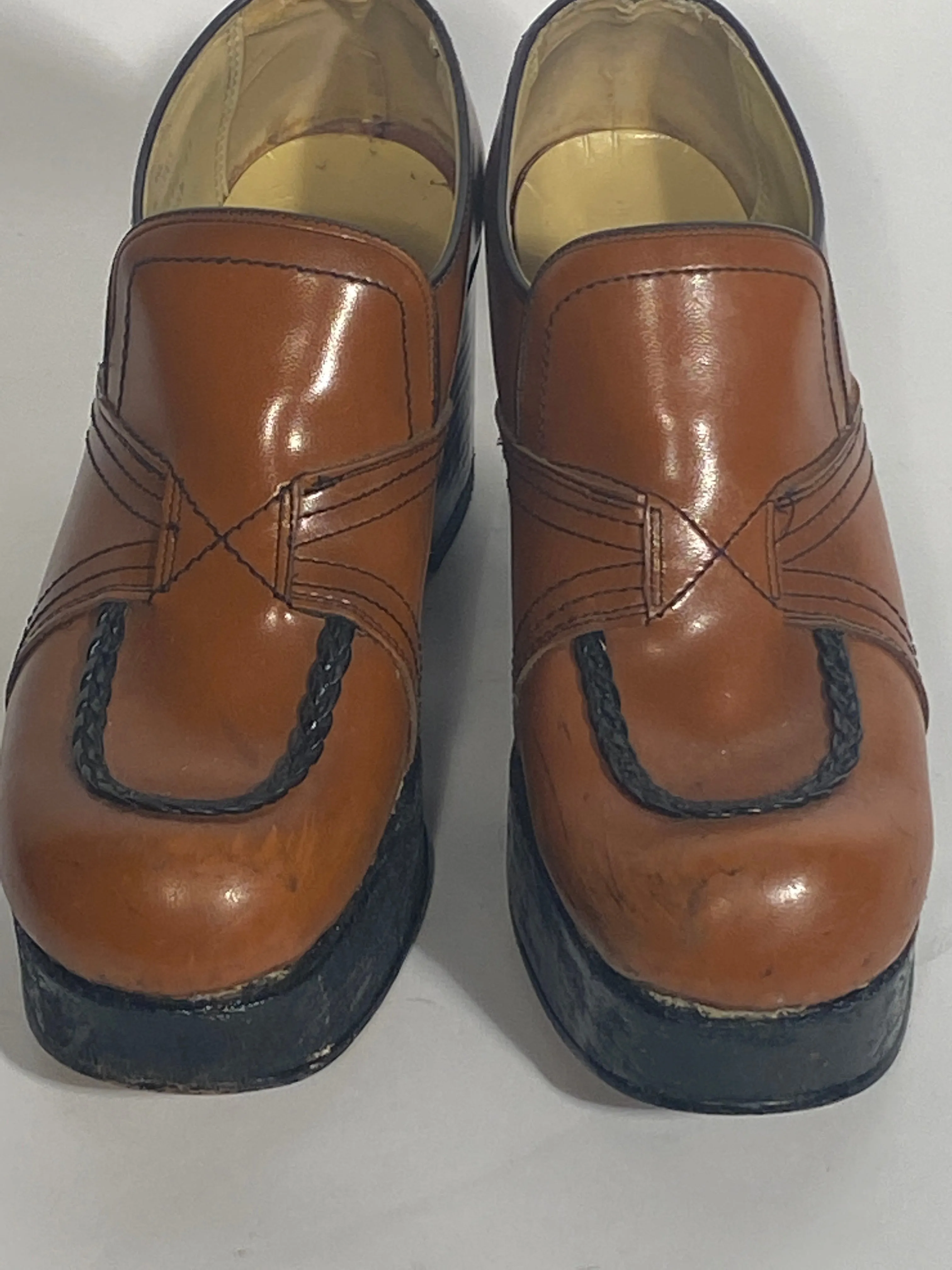 Brown Leather 4” Platform Shoes Size 11.5