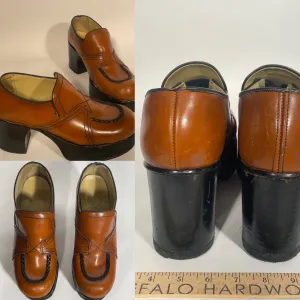 Brown Leather 4” Platform Shoes Size 11.5