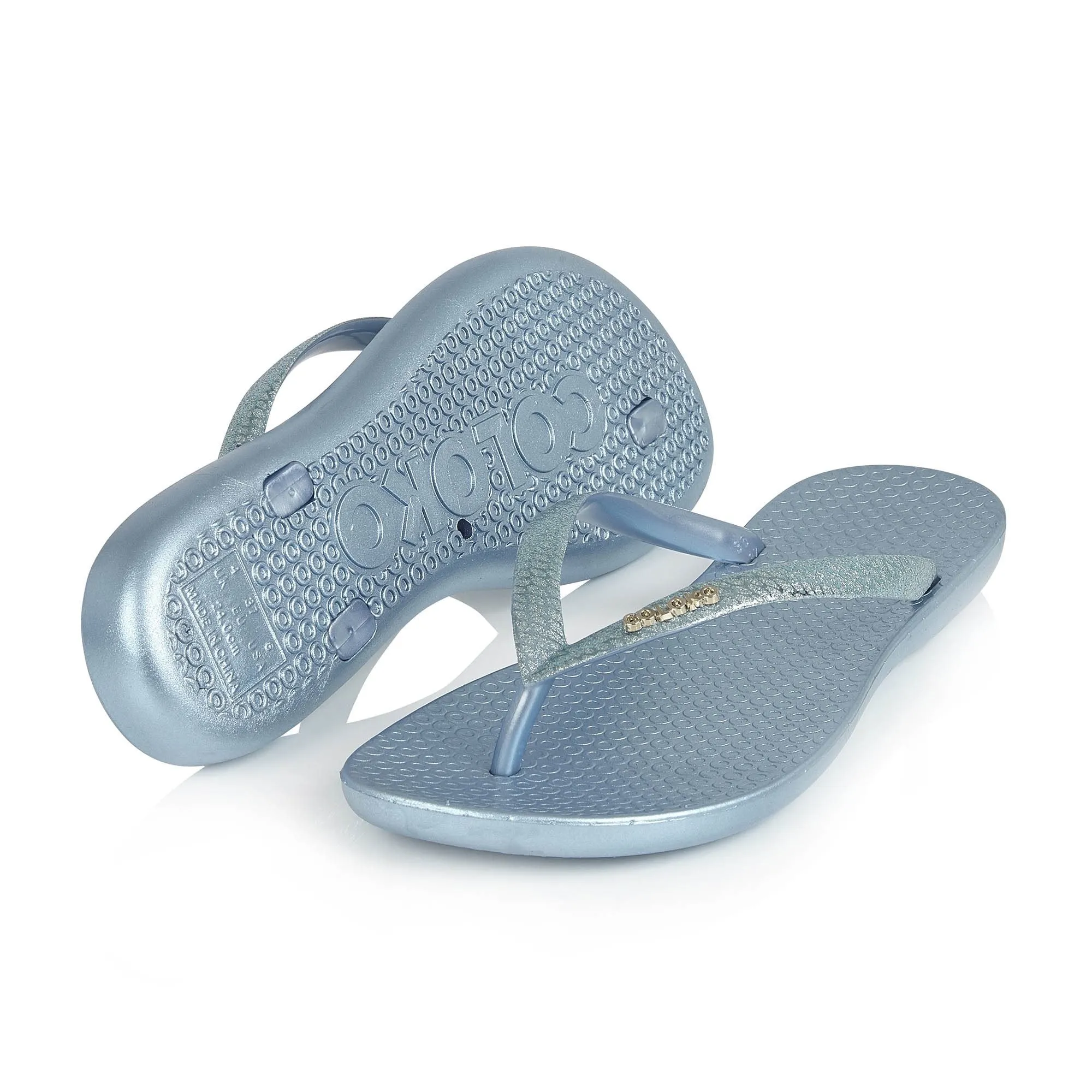 Coloko Freesia Blue Glitter Curve Footbed Snake Effect Flip Flops