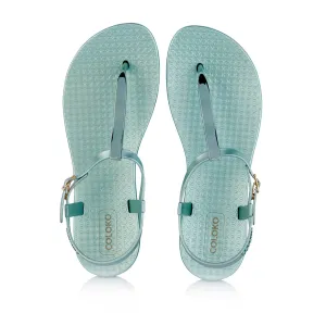 Coloko Sakura Metallic Green Chrome Curve Slim Sole T-bar Flip Flops Sandals