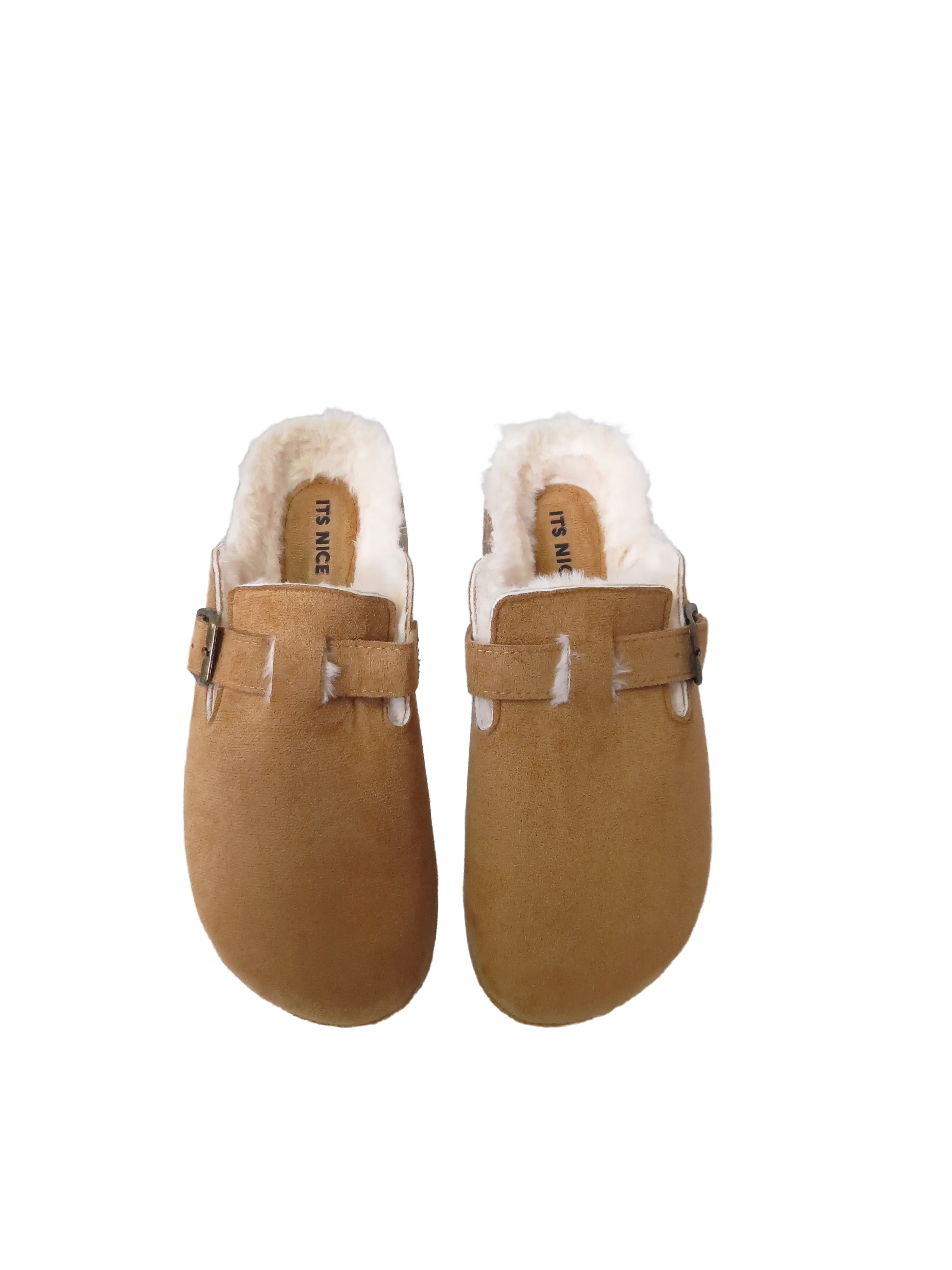 Ellen Ladies Faux Fur Lined Platform Mules Buckle Slippers