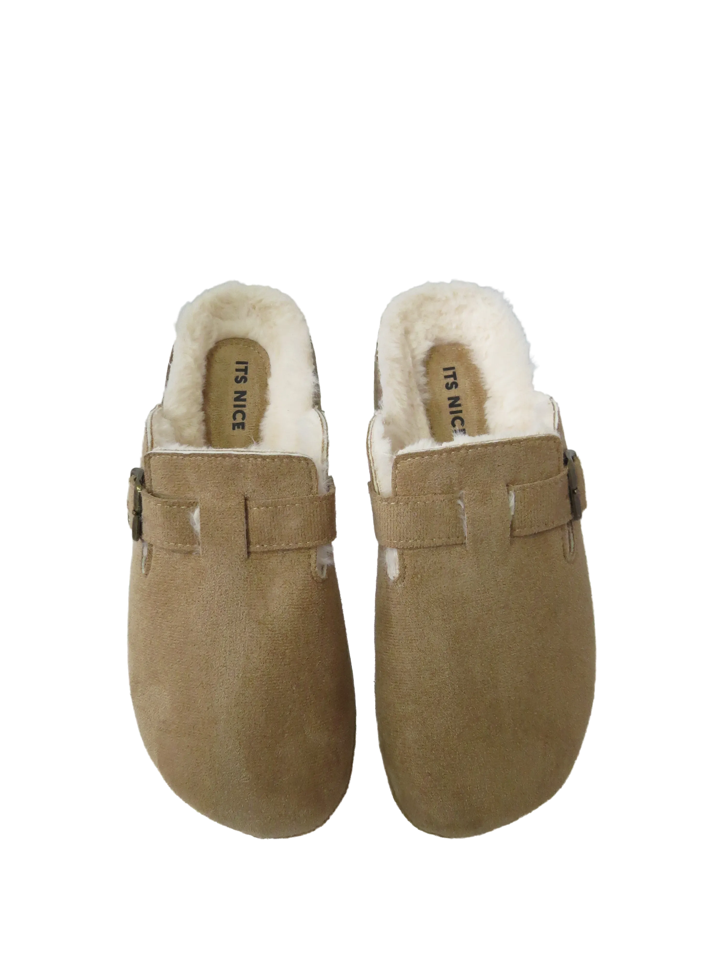 Ellen Ladies Faux Fur Lined Platform Mules Buckle Slippers