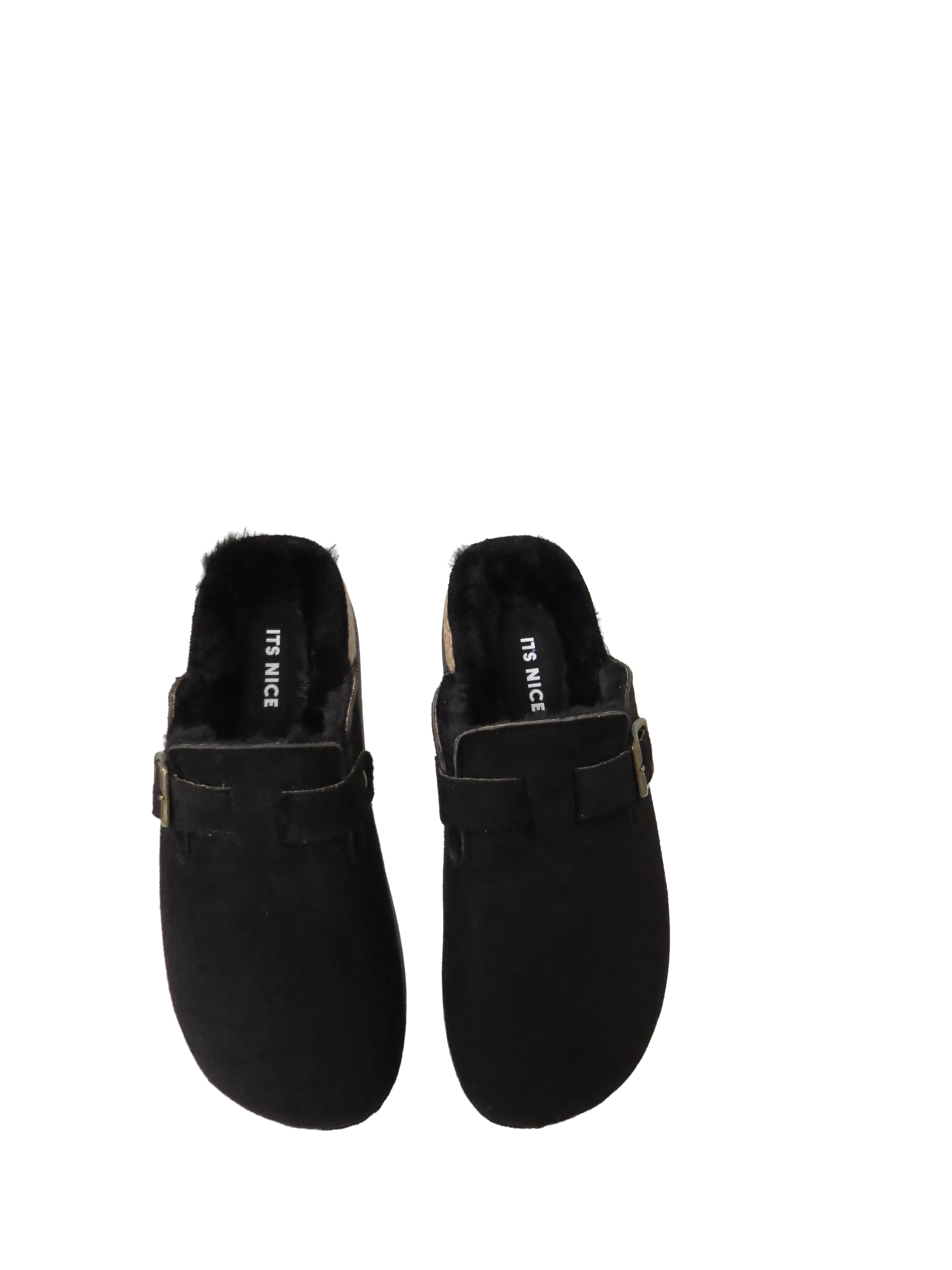 Ellen Ladies Faux Fur Lined Platform Mules Buckle Slippers