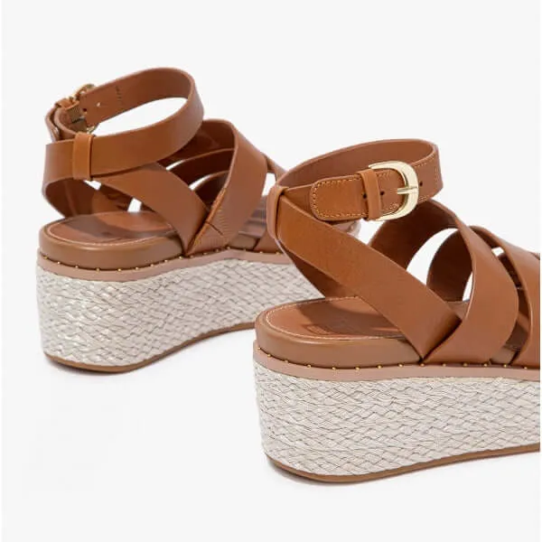 ELOISE Ladies Espadrille Strappy Wedge Sandals Light Tan