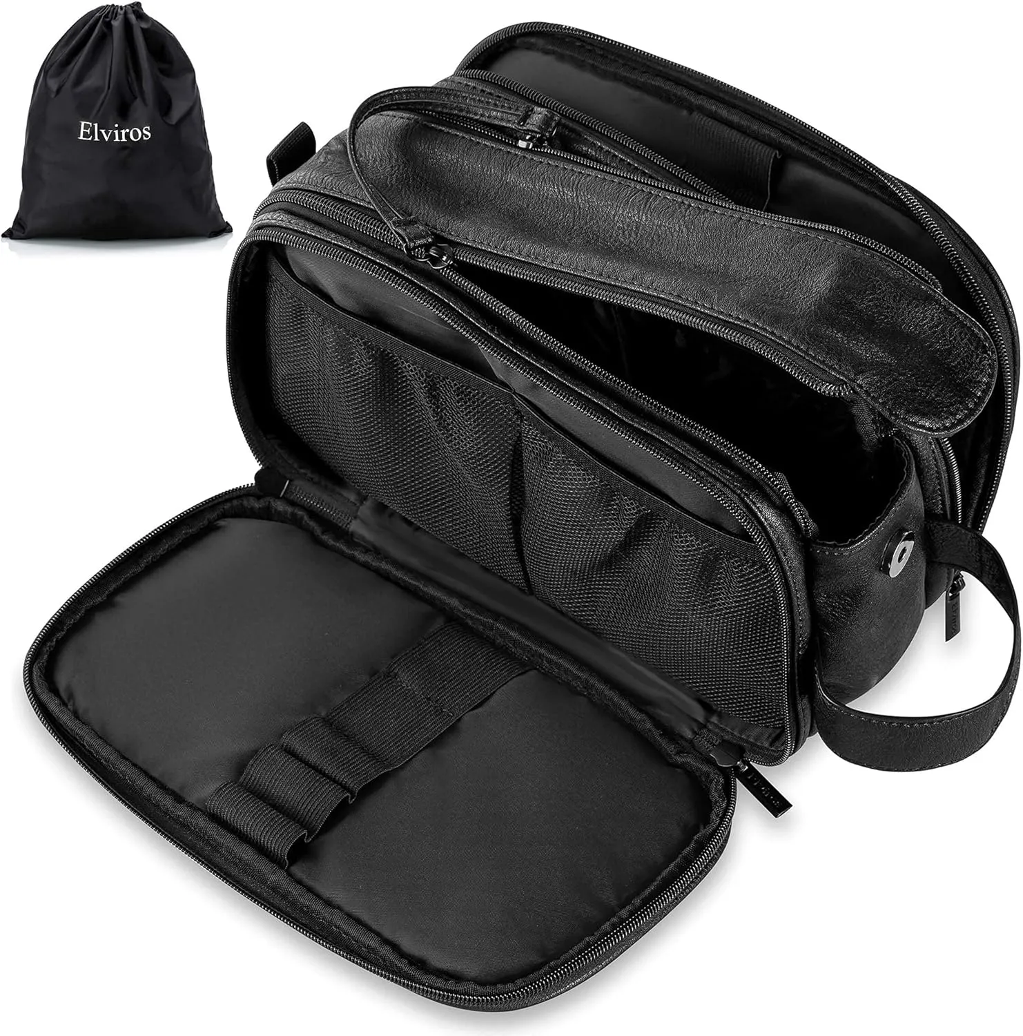 Elviros Travel Toiletry Bag for Men,Large Shaving Dopp Kit Water-resistant Bathroom Toiletries Organizer PU Leather Cosmetic Bags