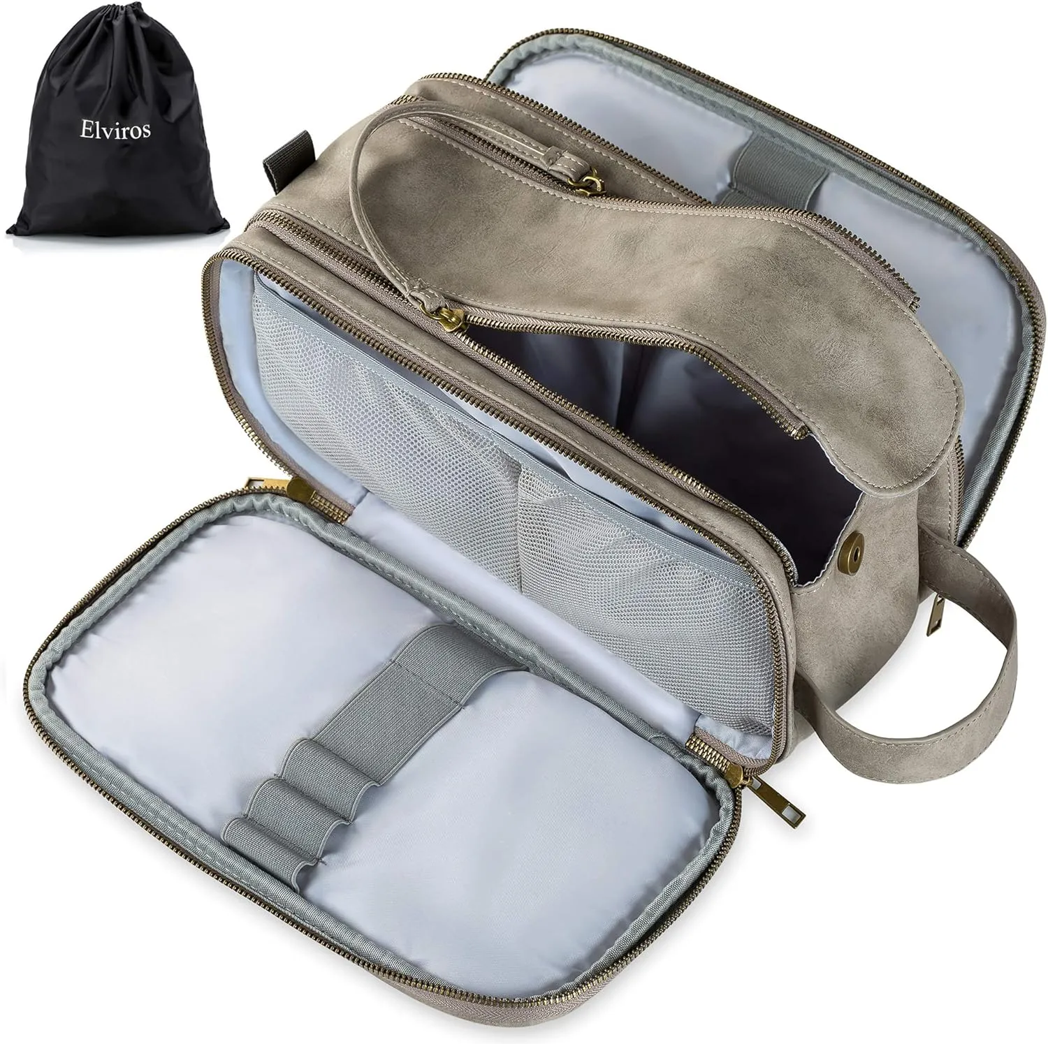 Elviros Travel Toiletry Bag for Men,Large Shaving Dopp Kit Water-resistant Bathroom Toiletries Organizer PU Leather Cosmetic Bags