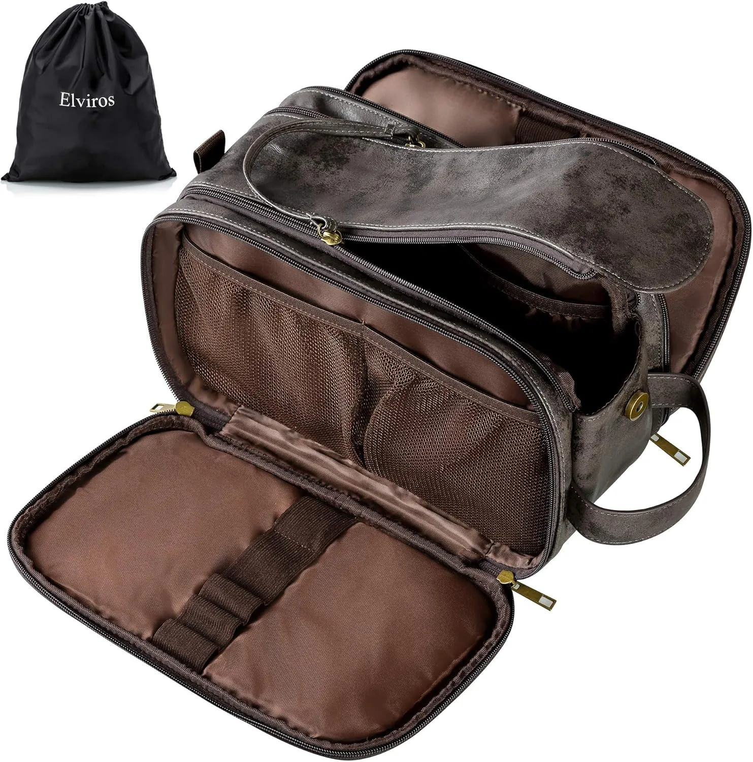 Elviros Travel Toiletry Bag for Men,Large Shaving Dopp Kit Water-resistant Bathroom Toiletries Organizer PU Leather Cosmetic Bags