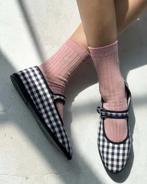 Embroidered Her Socks - Pink Soda   Silver Seashell