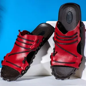 Fashion Breathable Leather Men's Casual Beach Sandals Slippers Fashion Breathable Leather Men's Casual Beach Sandals Slippers