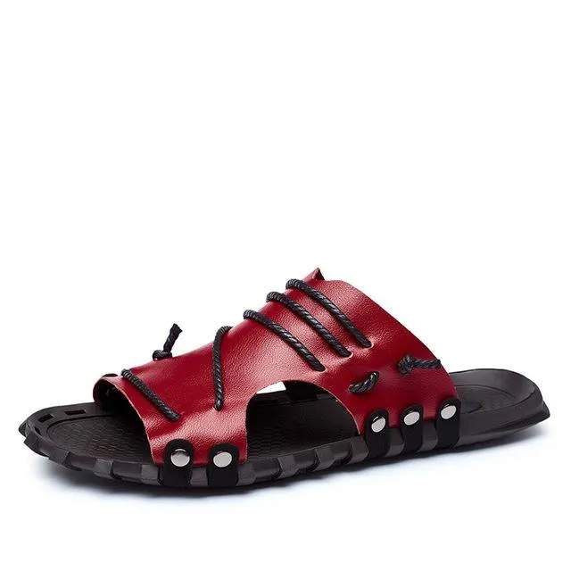 Fashion Breathable Leather Men's Casual Beach Sandals Slippers