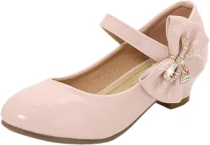 Girls Paten Leather Dress Shoes Low Heels Toddler Mary Jane Shoes Flower Shoes with Bow for School Part Wedding