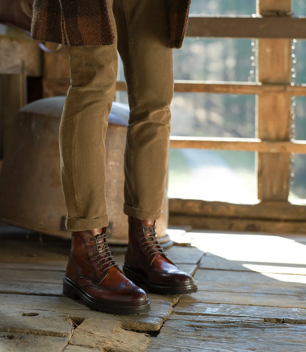 Height Increasing Tan Leather Travise Chunky Derby Boots - AW24