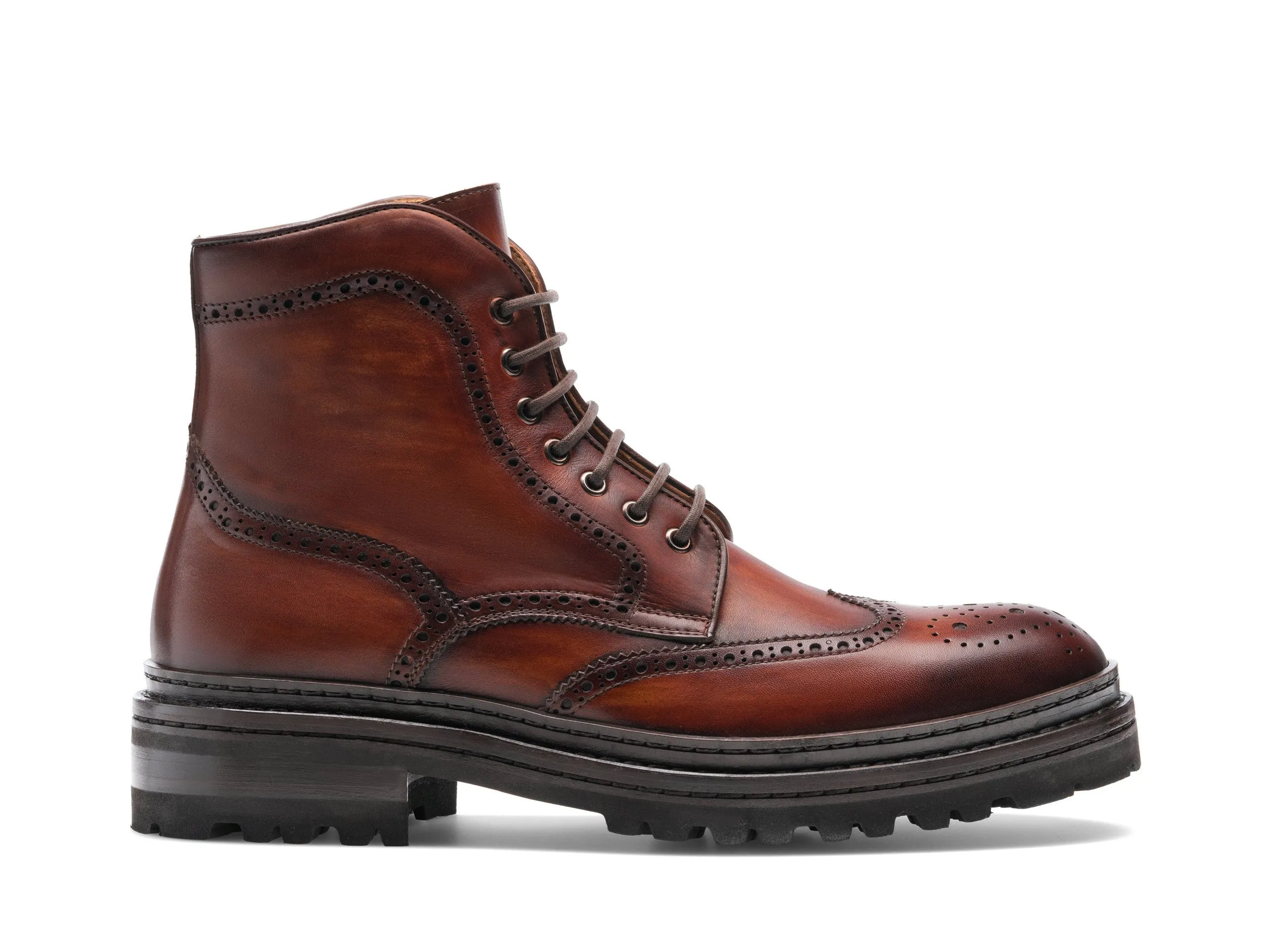 Height Increasing Tan Leather Travise Chunky Derby Boots - AW24
