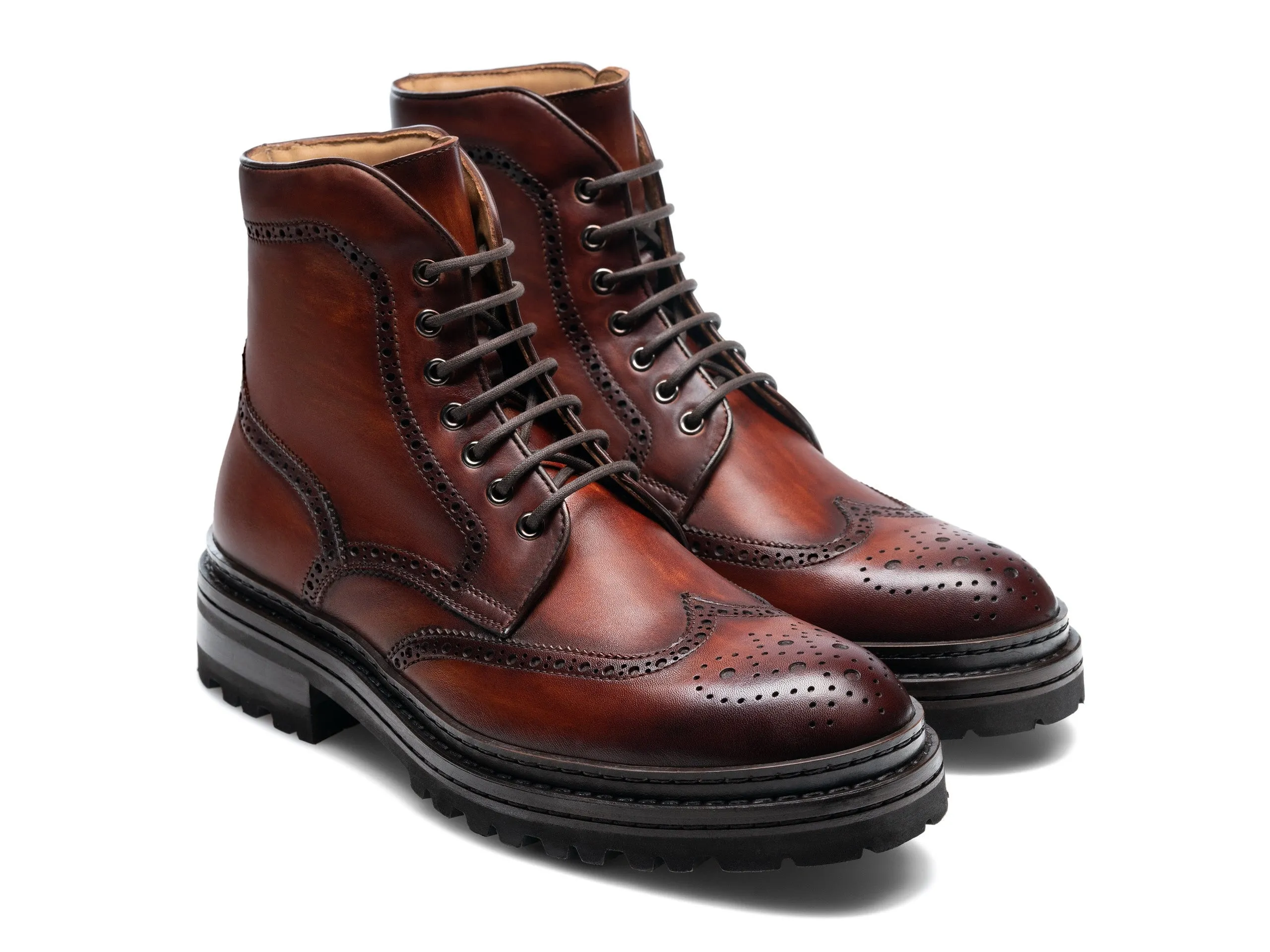 Height Increasing Tan Leather Travise Chunky Derby Boots - AW24