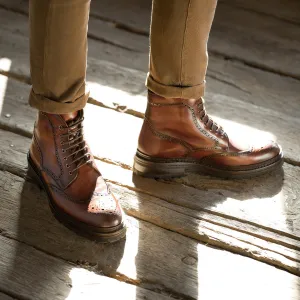 Height Increasing Tan Leather Travise Chunky Derby Boots - AW24