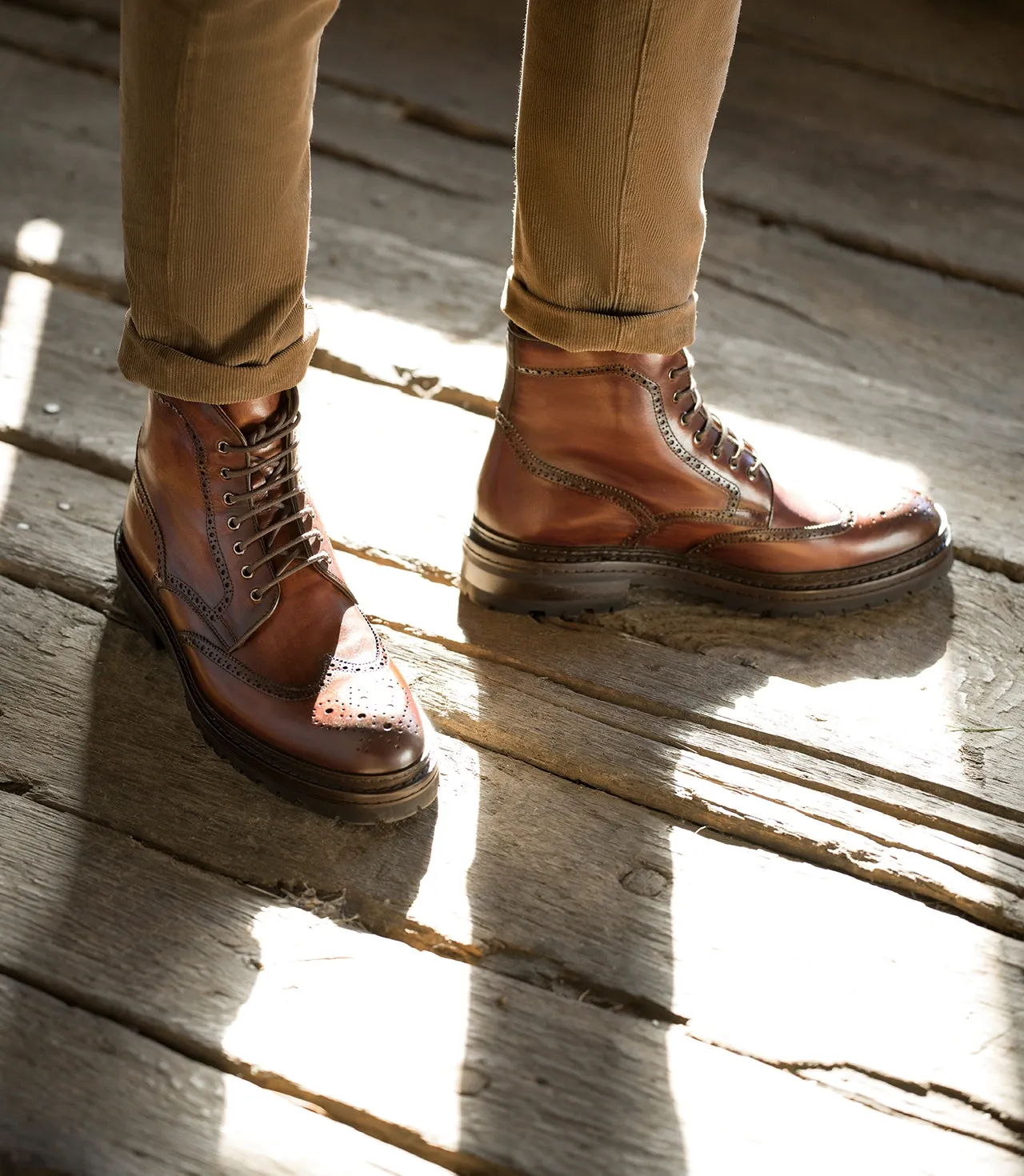 Height Increasing Tan Leather Travise Chunky Derby Boots - AW24