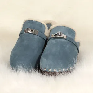 Hermès Bleu Pinède Suede Carlotta Mules
