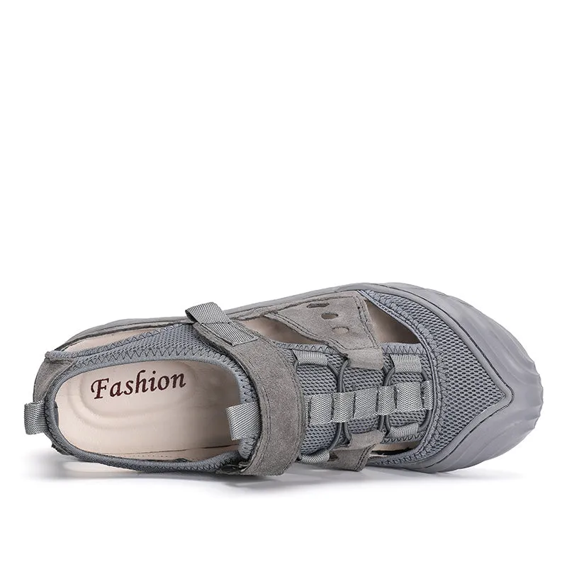 Hollow Genuine Leather Men's Shoes Sandals Men Flip Flops Summer Half Slippers Trend Fashion Breathable Beach Casual Loafers