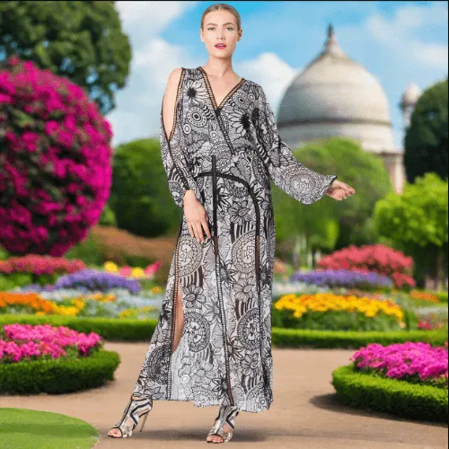 Mandala Printed Dress with Open Sleeves
