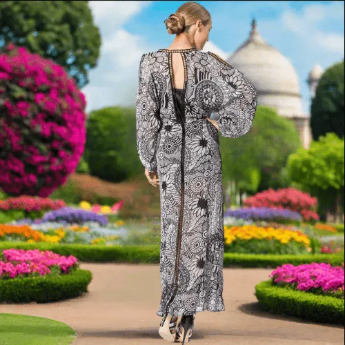 Mandala Printed Dress with Open Sleeves