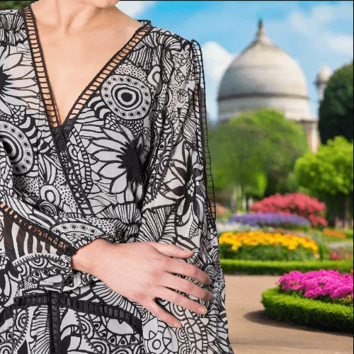 Mandala Printed Dress with Open Sleeves