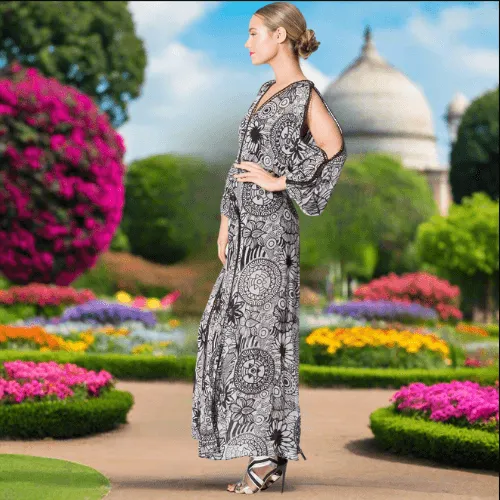 Mandala Printed Dress with Open Sleeves
