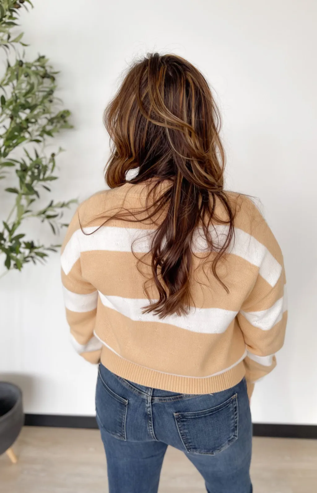 Muted Yellow Textured Stripe Sweater