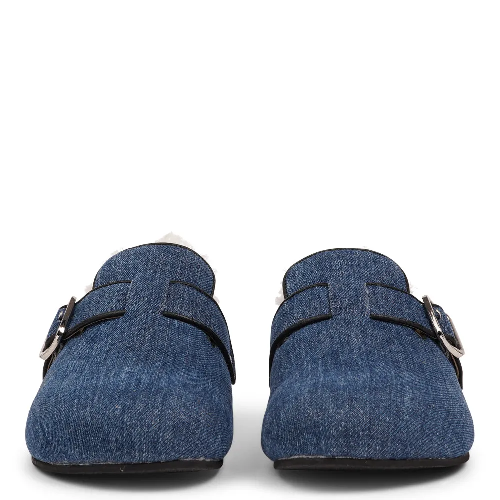Nesso Denim - Mules with curly shearling