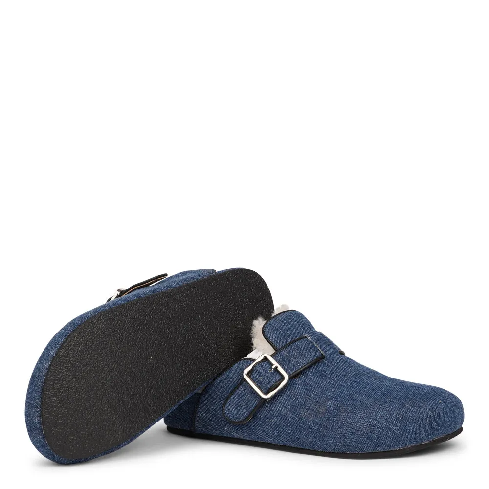 Nesso Denim - Mules with curly shearling