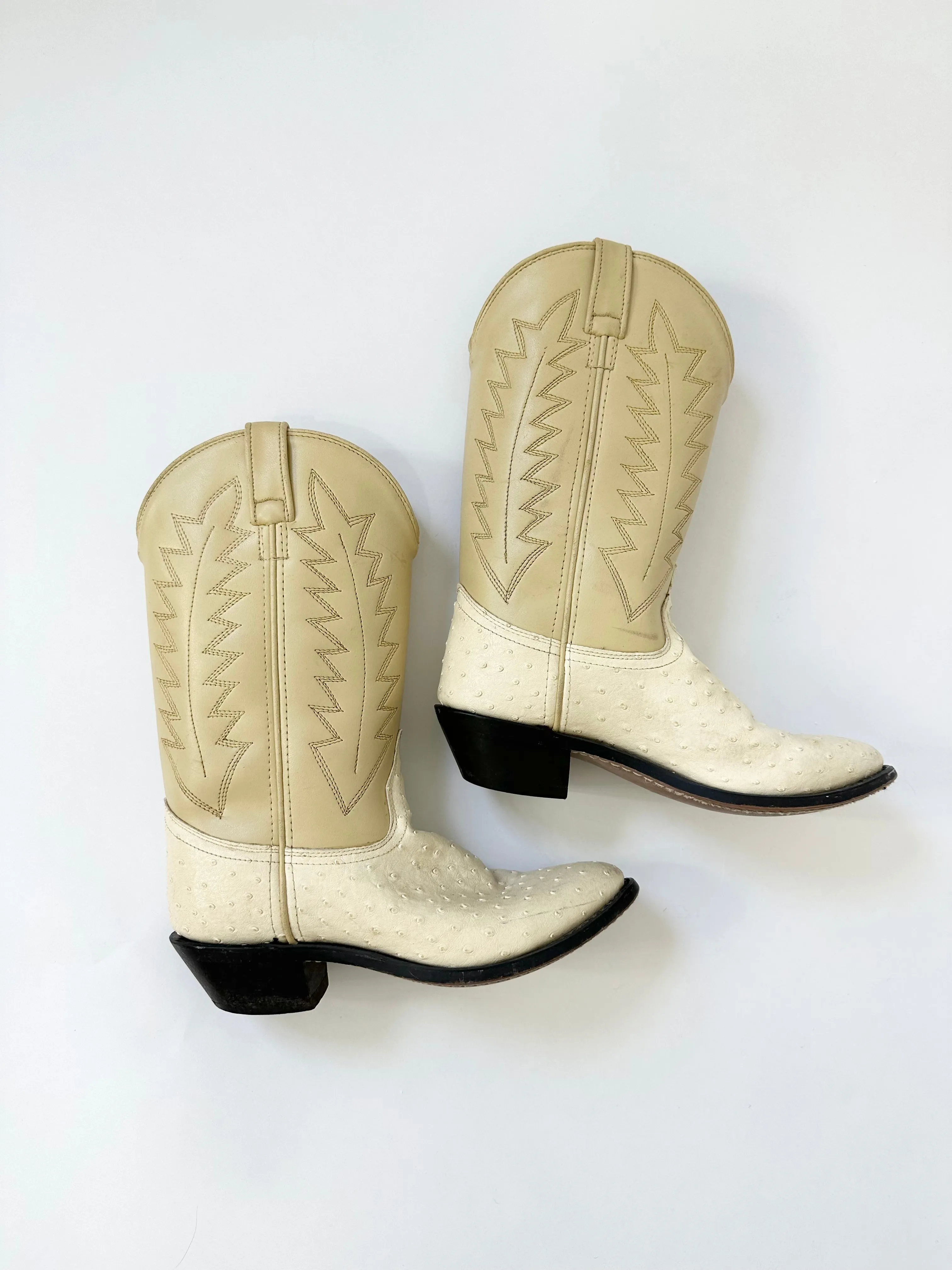Oatmilk Latte Ostrich Leather Cowboy Boots (5.5)