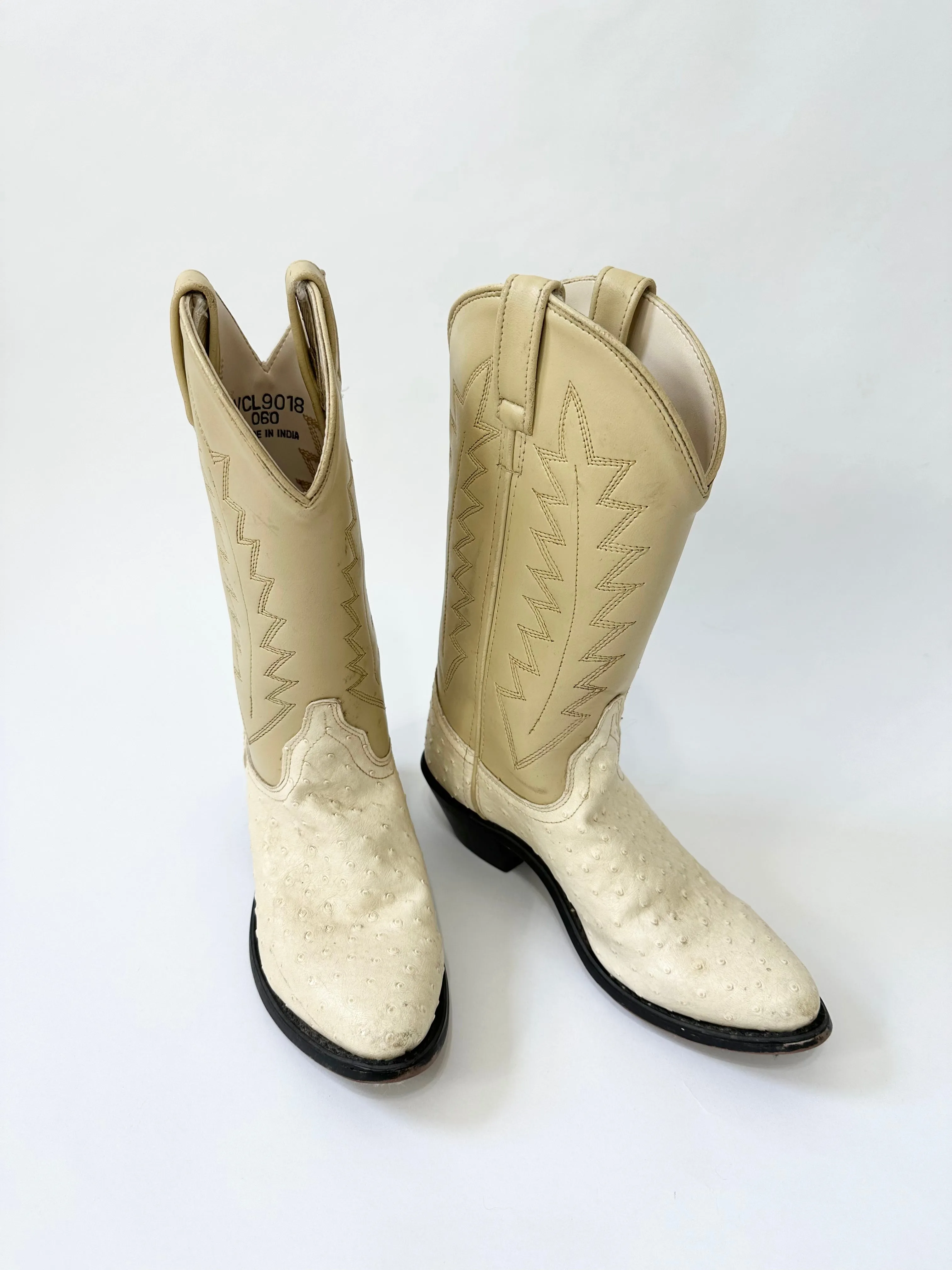 Oatmilk Latte Ostrich Leather Cowboy Boots (5.5)