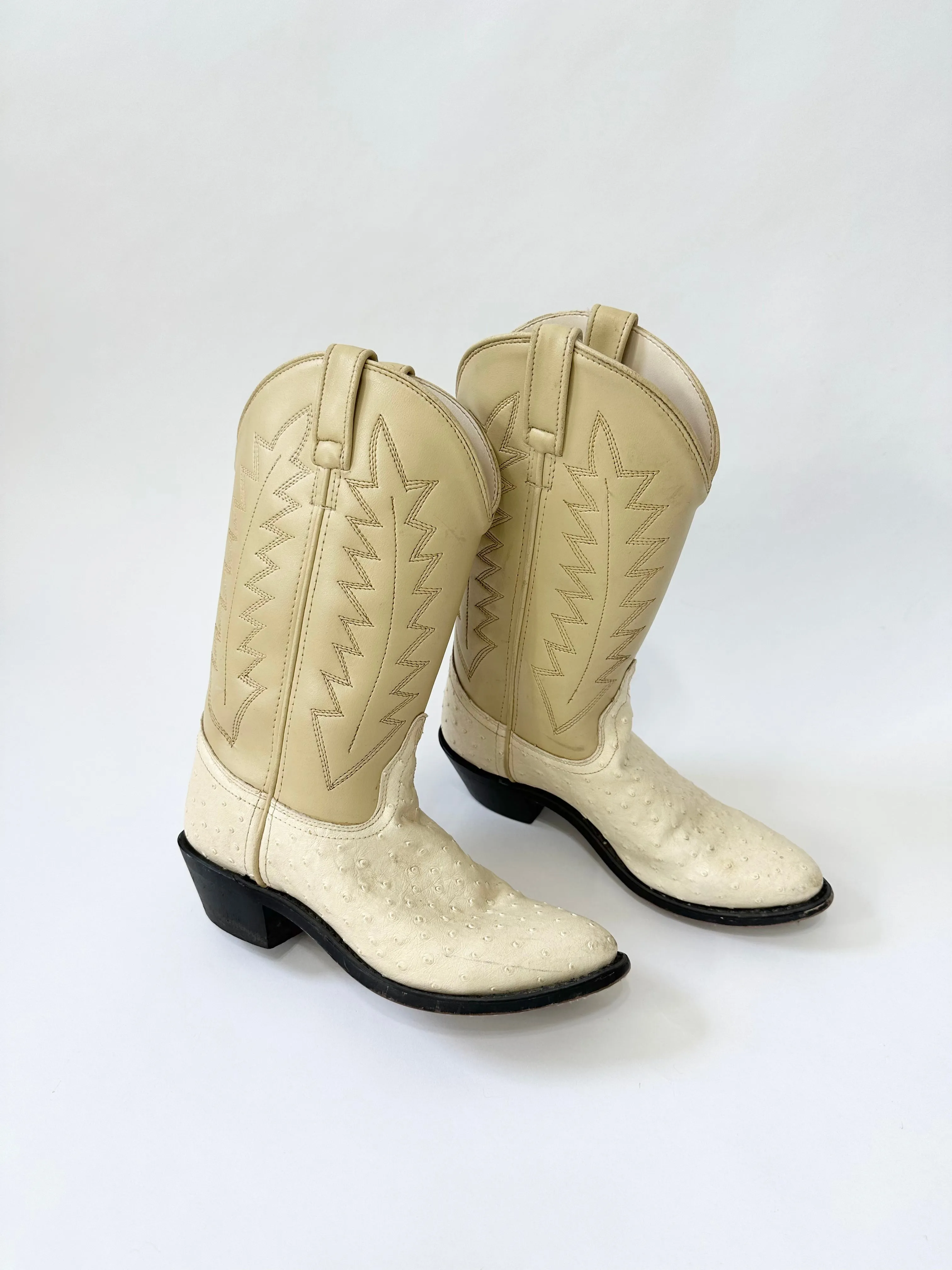 Oatmilk Latte Ostrich Leather Cowboy Boots (5.5)