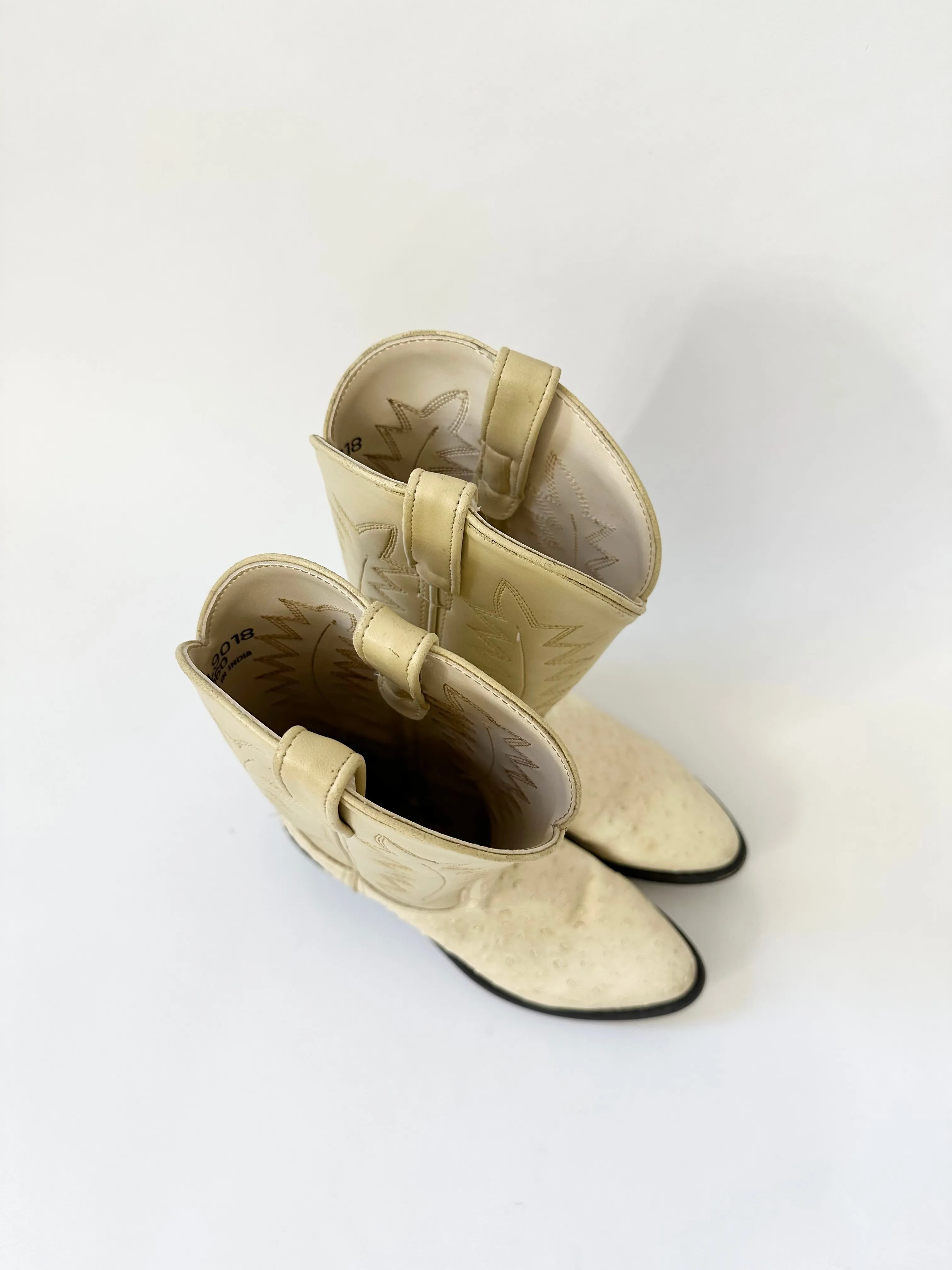 Oatmilk Latte Ostrich Leather Cowboy Boots (5.5)