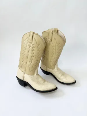 Oatmilk Latte Ostrich Leather Cowboy Boots (5.5)