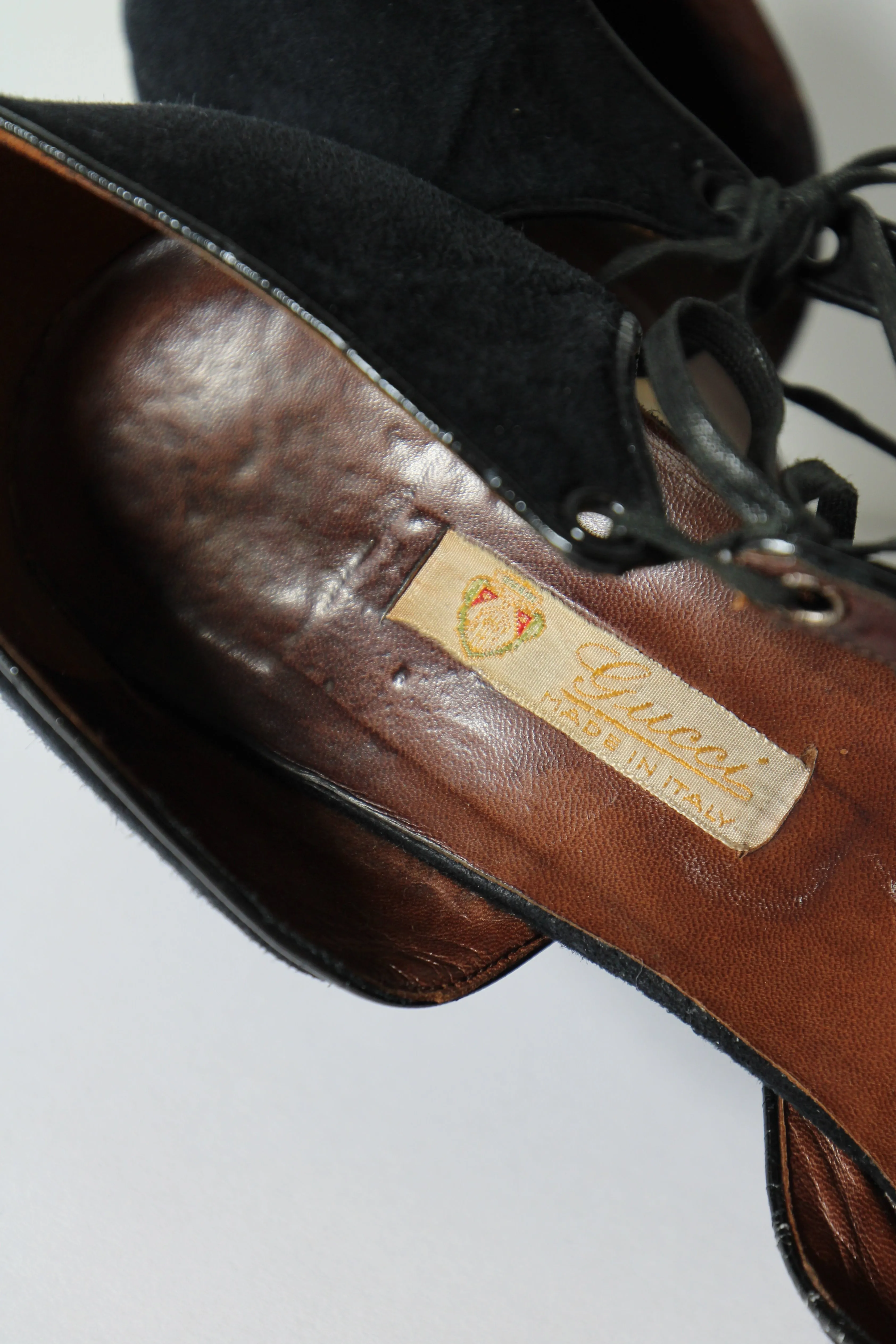 "Black Suede Gucci" Vintage 1970's Black Suede Gucci Heels UK 7 EU 40 US 9