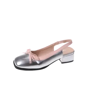 Raised Ballerina Slingback Pumps (Silver & Pink)