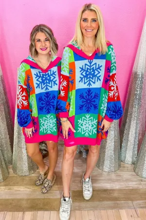 Snowflake Sweater Dress - Colorblock