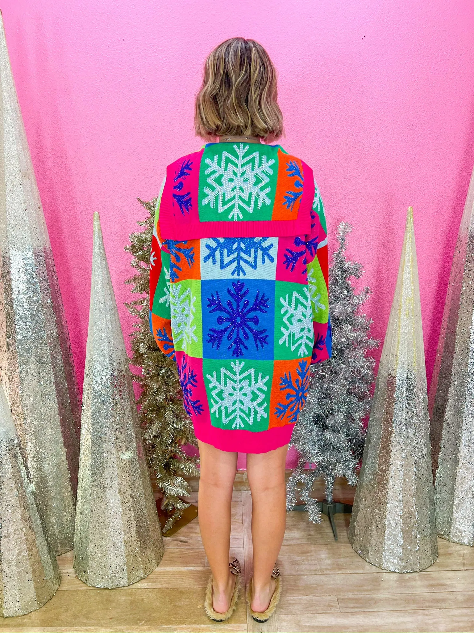 Snowflake Sweater Dress - Colorblock