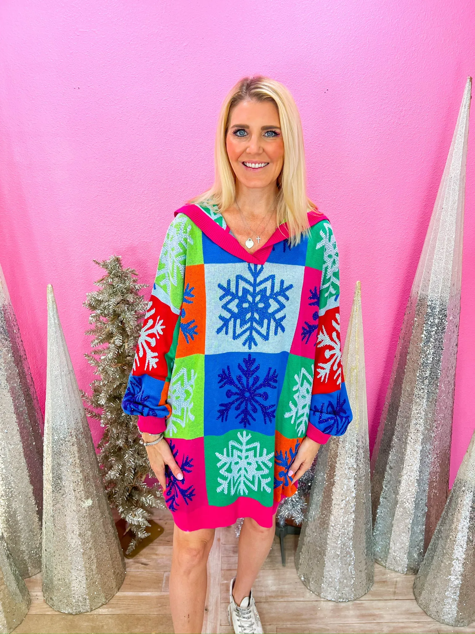 Snowflake Sweater Dress - Colorblock