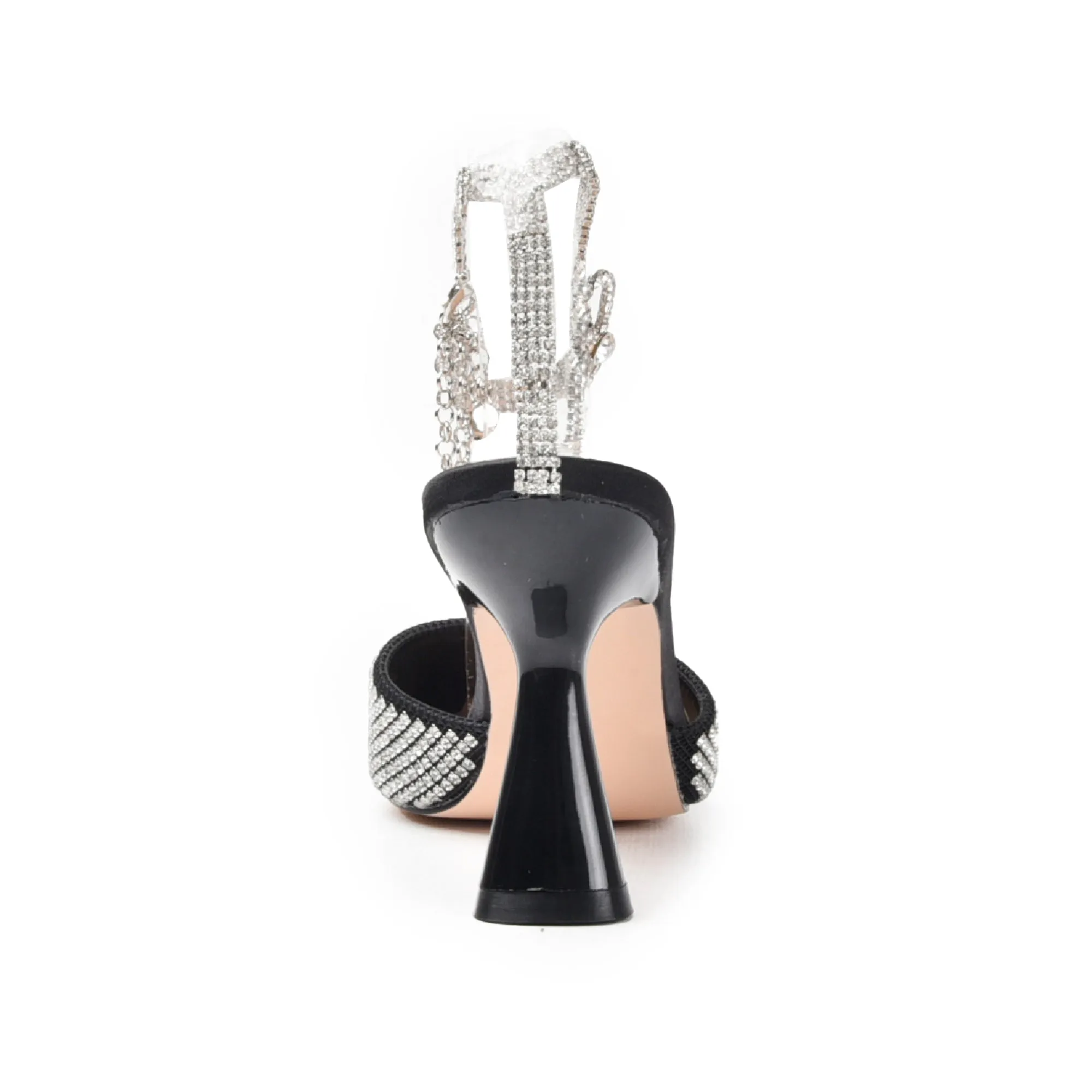Stunning Black Rhinestone Slingback Heels | 455N-C