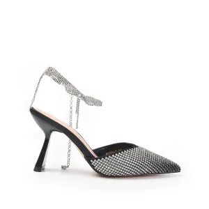 Stunning Black Rhinestone Slingback Heels | 455N-C