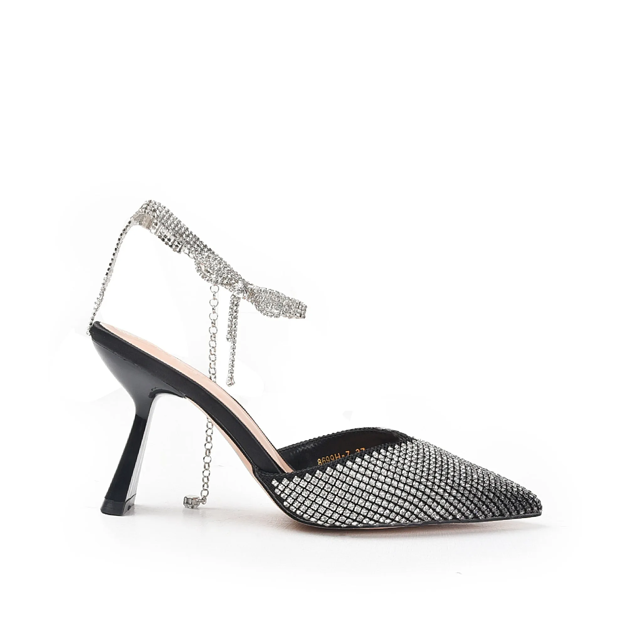 Stunning Black Rhinestone Slingback Heels | 455N-C