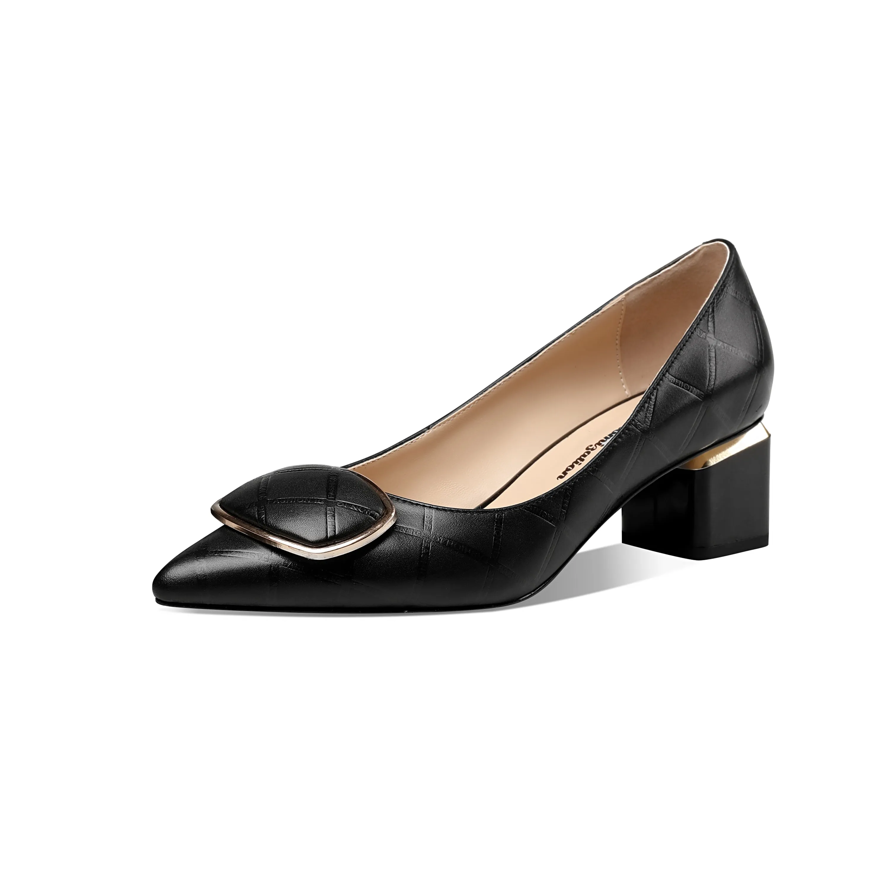 TinaCus Genuine Leather Handmade Women's Low Block Heel Pointed Toe Graceful Pump Shoes
