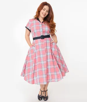 Unique Vintage Plus Size 1950s Style Light Pink Plaid Alexis Swing Dress